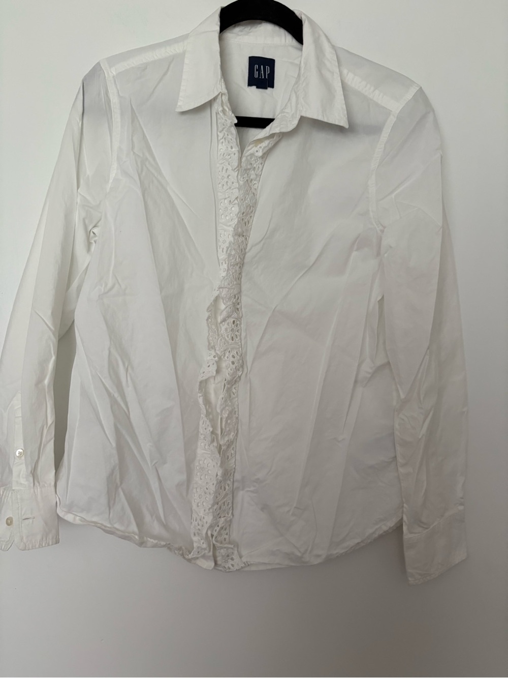 GAP White Collared Button-Down Shirt with Eyelet Detailing